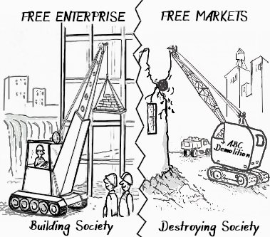 Free enterprise builds, while free markets destroys society.